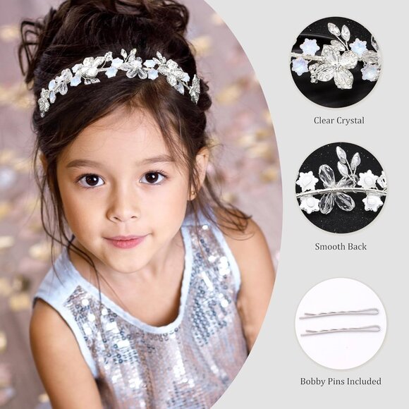 Flower Girl Headband Crystal Wedding Hair Accessory Silver for Birthday Princess - Picture 2 of 6